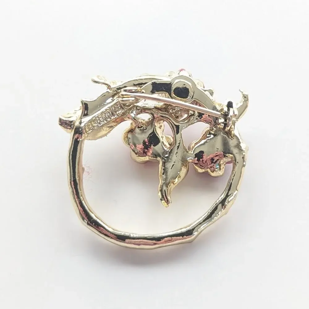 Vintage Signed Gerry's Gold Tone Romantic Rose Cottagecore Wreath Brooch
